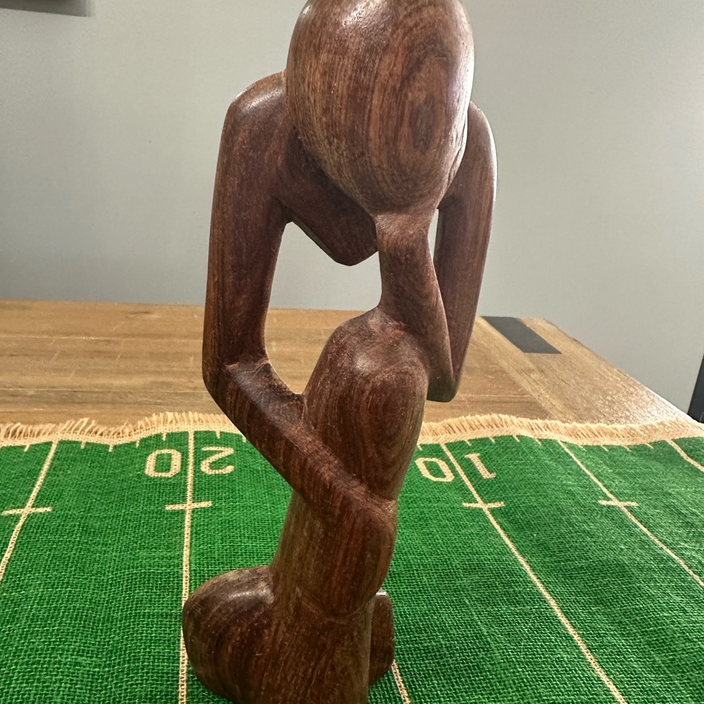 Vintage Handcrafted Wooden Thinker Sculpture